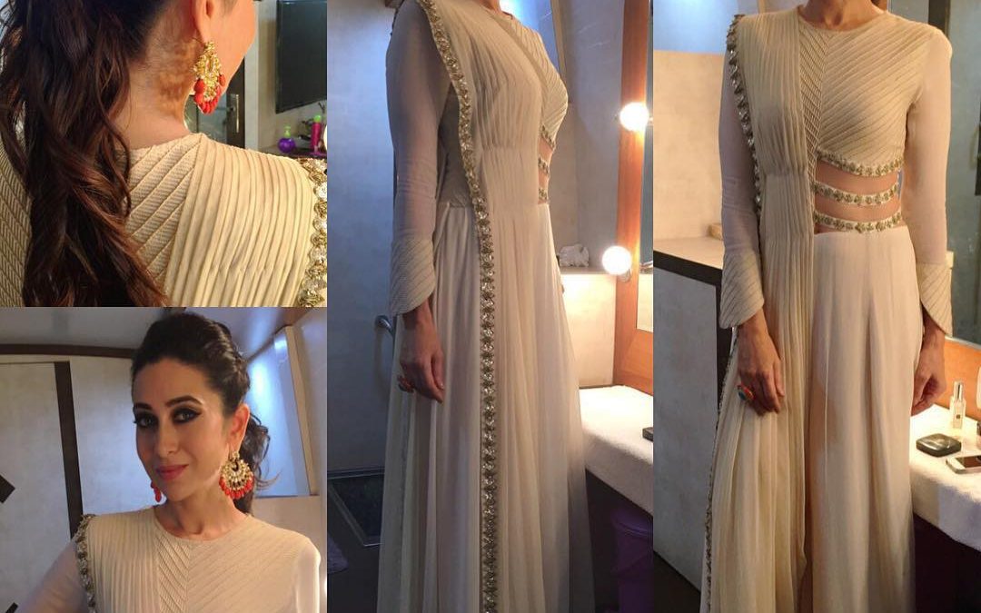 Karishma Kapoor in white jumpsuit saree