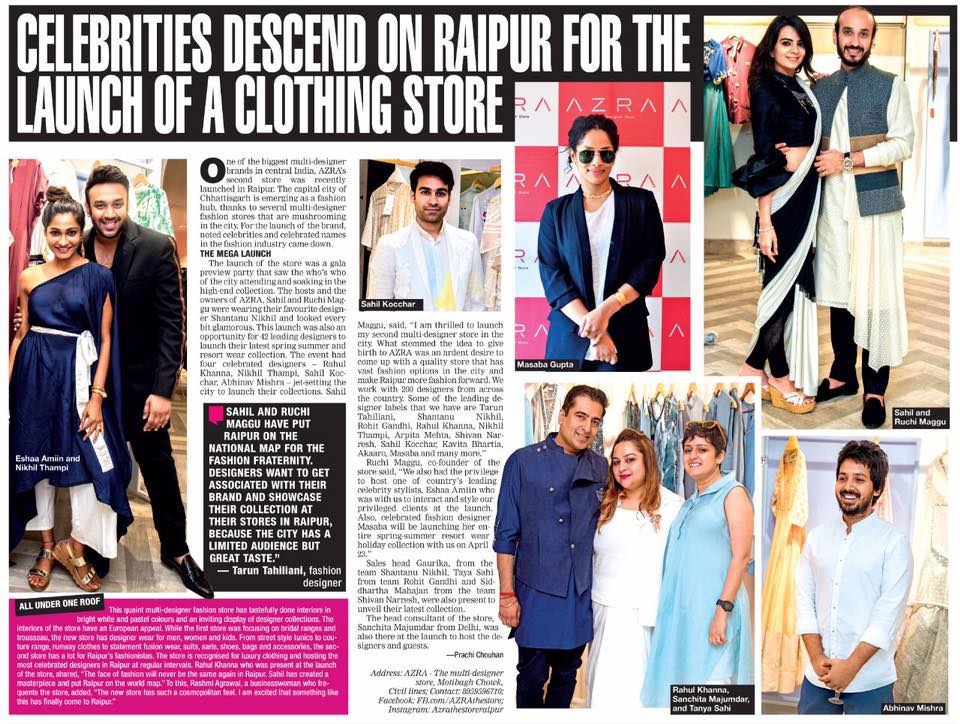 You are currently viewing Times Of India Raipur|Azra The Store Grand Launch