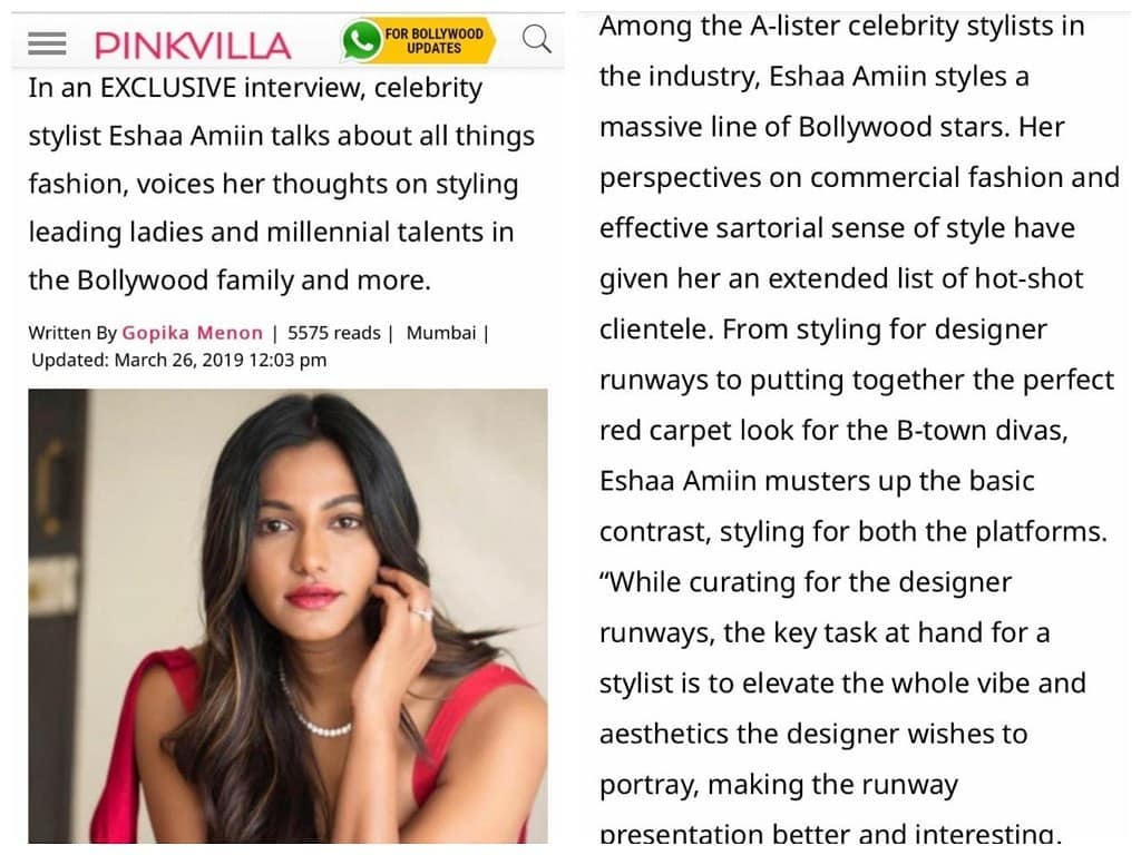 Pinkvilla exclusive interview with celebrity stylist Eshaa Amiin