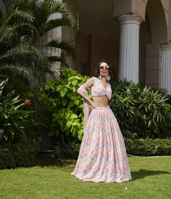 Pink Embroidered Flower Lehenga