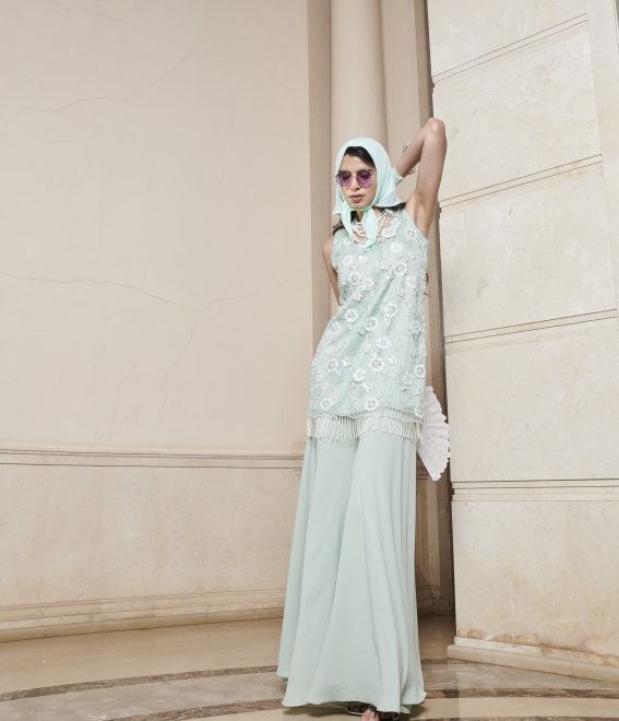 Mintembroidered Net Dress And Georgette Pant