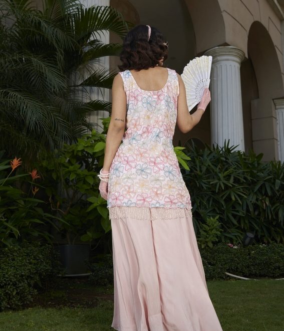 Pink Embroidered Dress And Pink Georgette Sharara