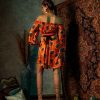 Orange Blotch Off-Shoulder Short Dress - Image 3