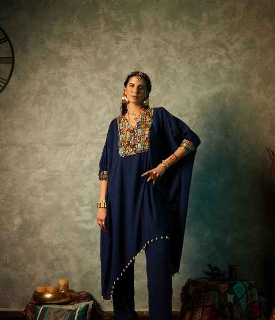 Navy Blue Kurta with Embroidery