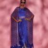 Purple lotus and border print frill cape