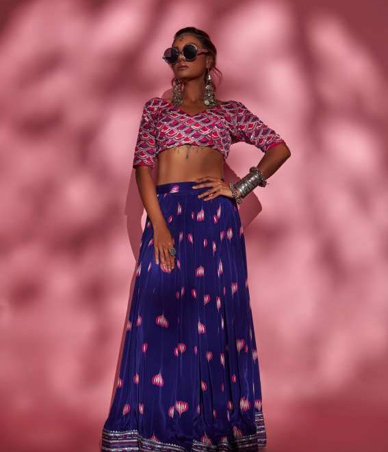 Purple lotus print lehenga