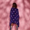 Purple Border knotted half n half shirt dress purple lotus print - Image 2