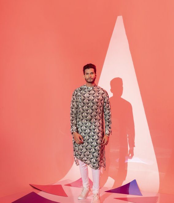 Green Triangle Print Cowl Kurta