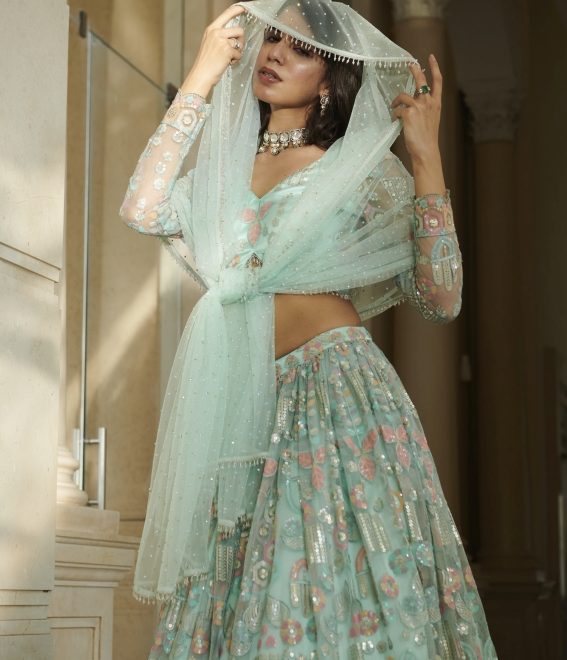 Blue Motif Lehenga Blouse Dupatta