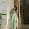 Mint Predrep Saree And Blouse - Image 3