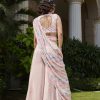 Pink Georgette Pant , Embroidered Flower Blouse , Side Cape - Image 2